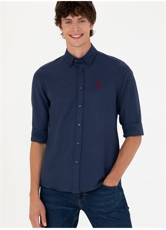 U.S. Polo Assn. Slim Fit Düğmeli Yaka Lacivert Erkek Gömlek GOX023K_2