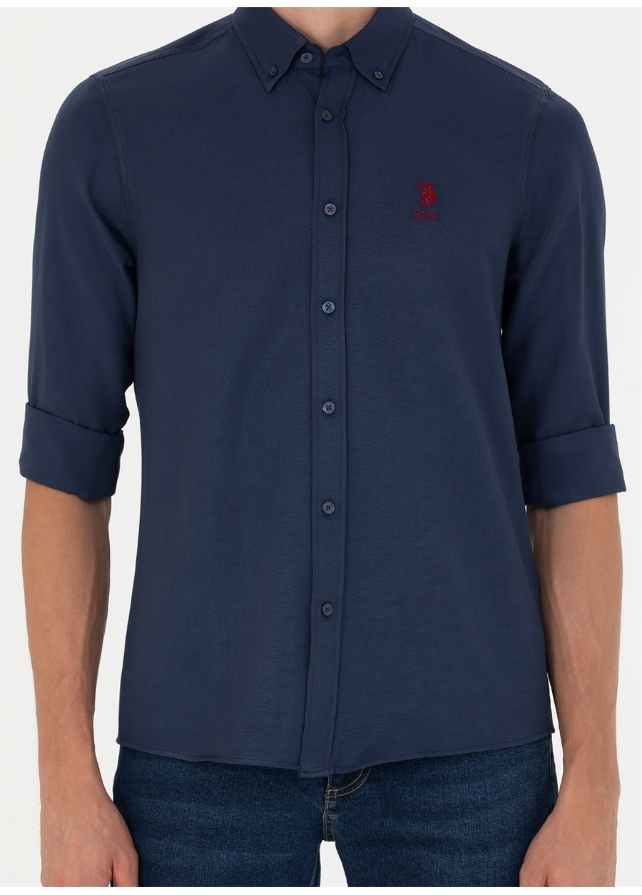 U.S. Polo Assn. Slim Fit Düğmeli Yaka Lacivert Erkek Gömlek GOX023K_5