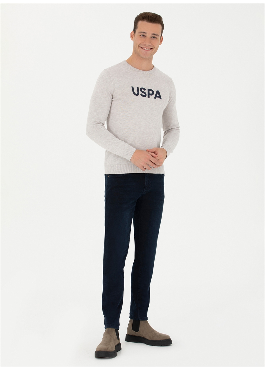 U.S. Polo Assn. Bisiklet Yaka Slim Fit Taş Melanj Erkek Kazak OSVAL_3