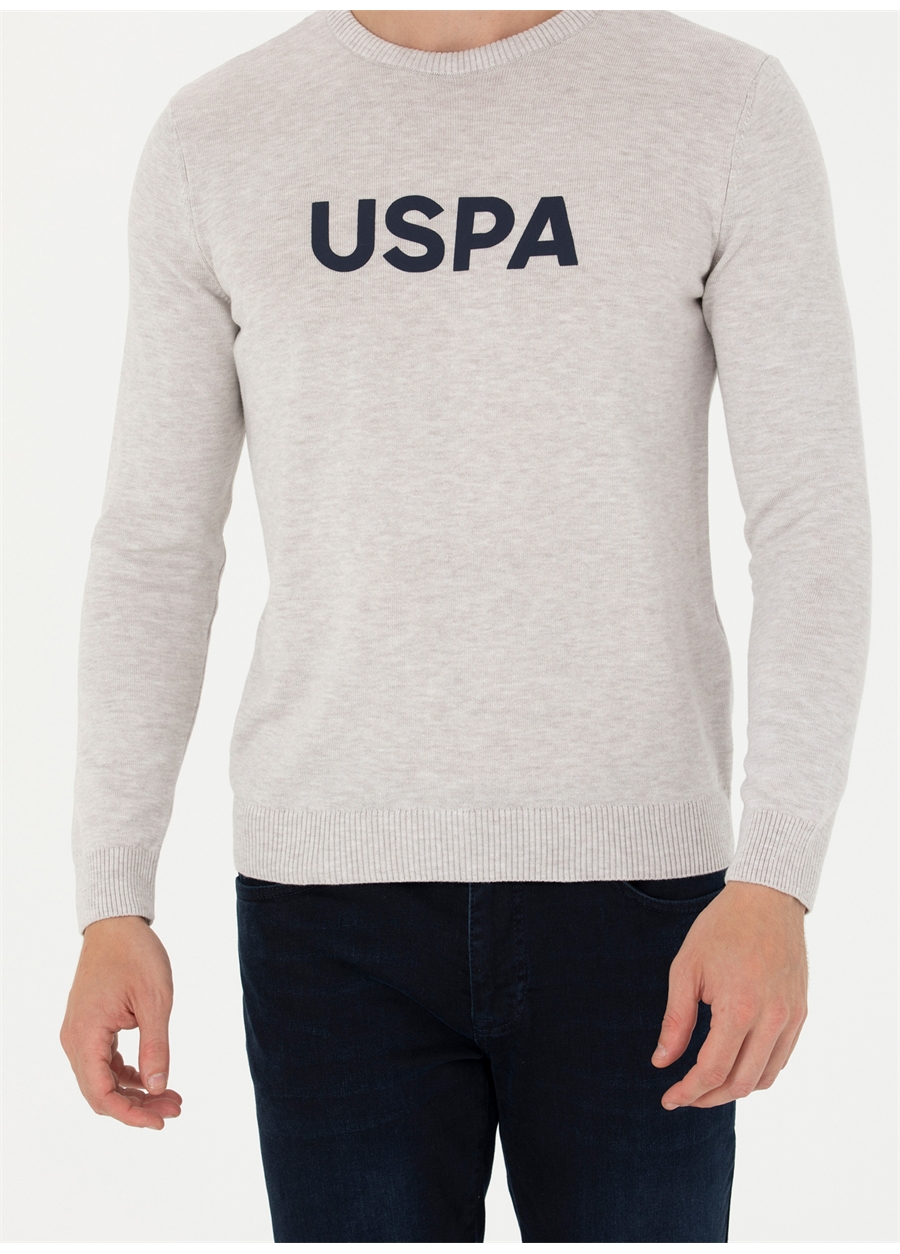 U.S. Polo Assn. Bisiklet Yaka Slim Fit Taş Melanj Erkek Kazak OSVAL_5