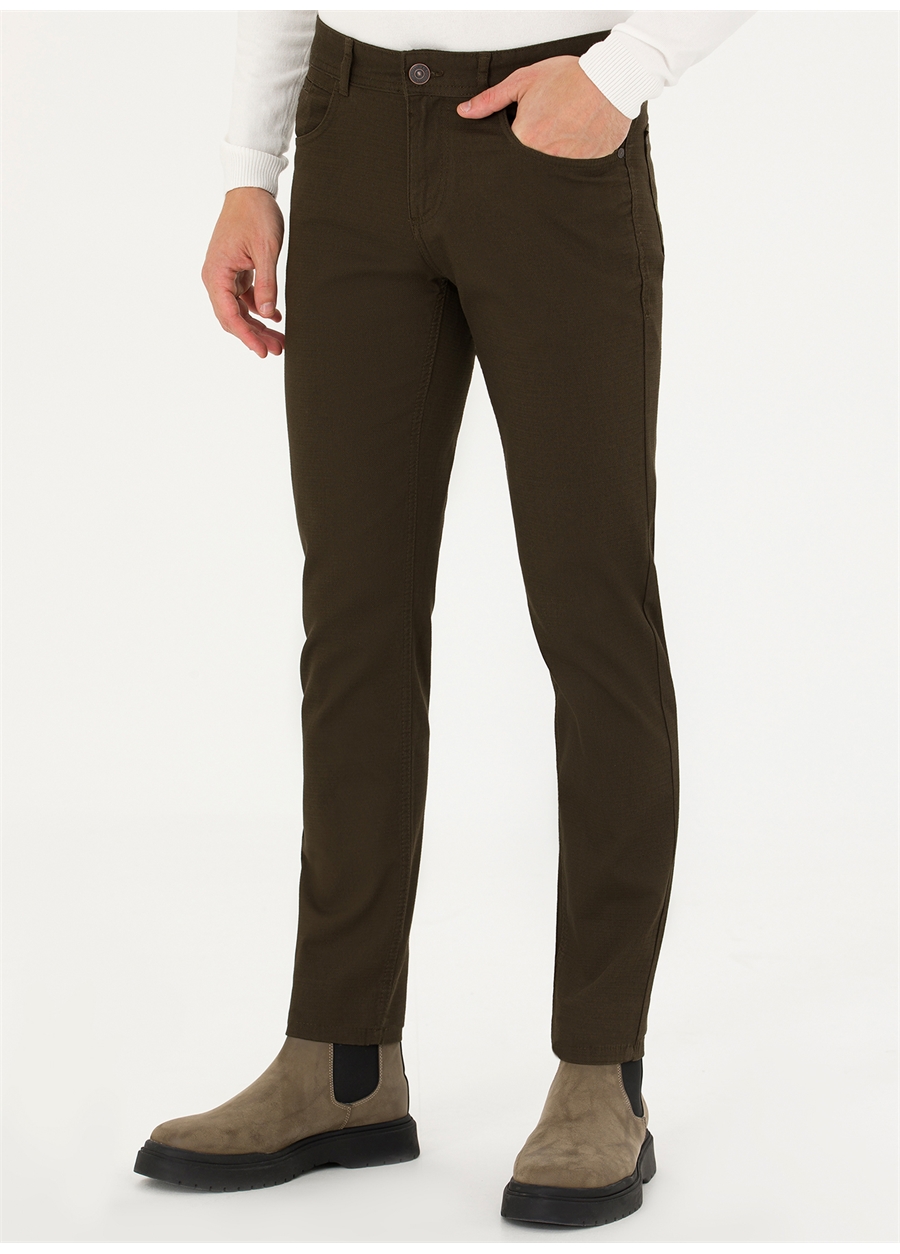 U.S. Polo Assn. Normal Bel Normal Paça Slim Fit Koyu Haki Erkek Pantolon MICEL23K_1