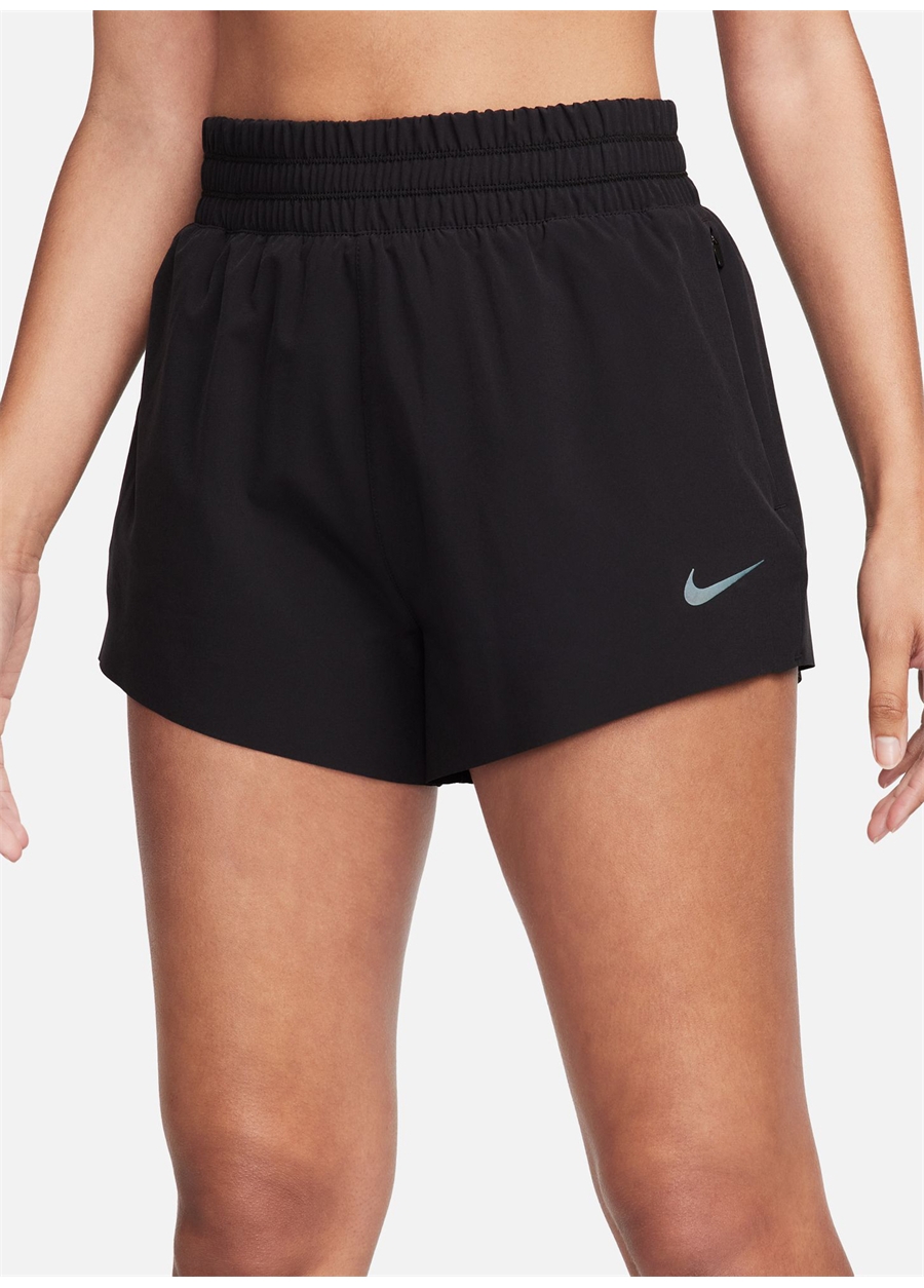 Nike Siyah - Gri - Gümüş Kadın Bol Paça Regular Fit Şort FB7628-010 W RUN DVN DF HR 3 SHORT