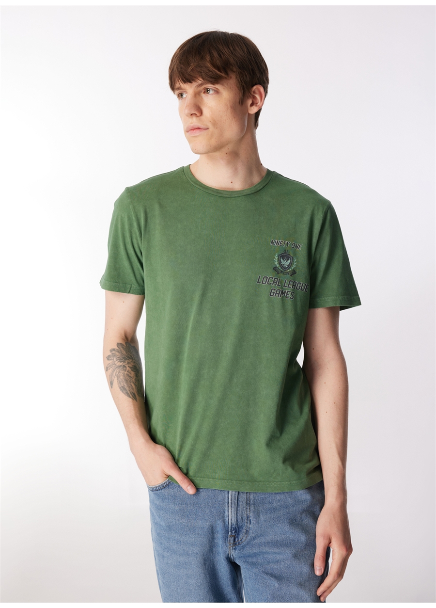 Mavi Yeşil Erkek T-Shirt M0610812-71838_BİSİKLET YAKA TİŞÖRT
