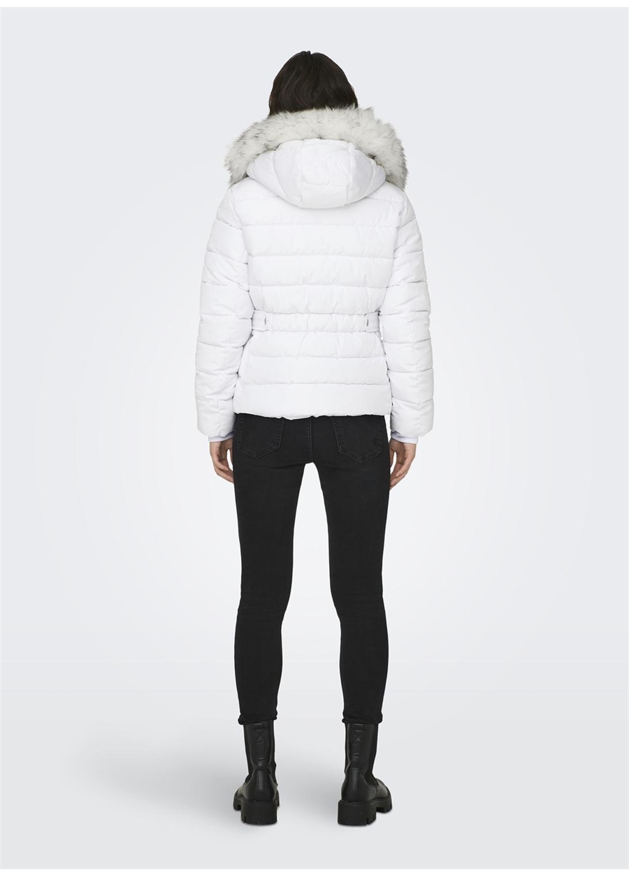 Only Beyaz Kadın Mont ONLNEWCAMILLA FUR HOOD JACKET CC OT_2