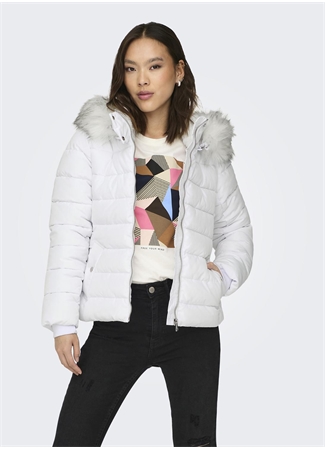 Only Beyaz Kadın Mont ONLNEWCAMILLA FUR HOOD JACKET CC OT_4