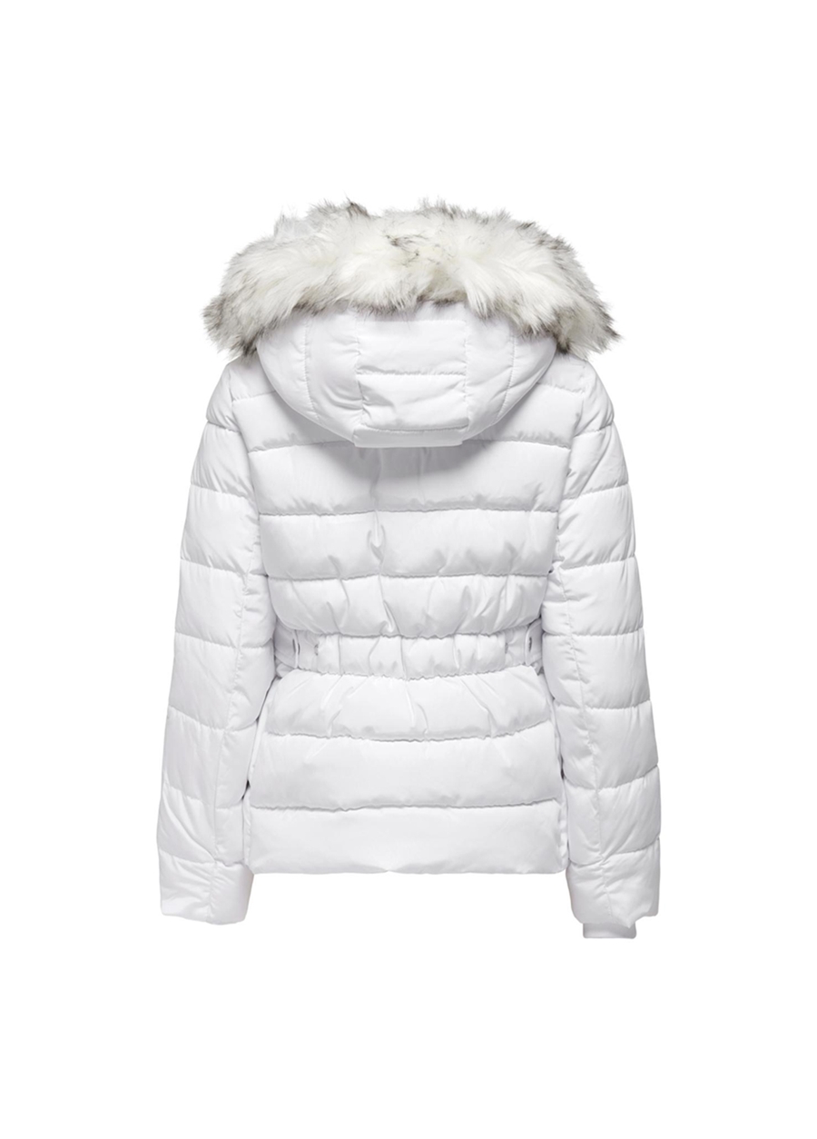 Only Beyaz Kadın Mont ONLNEWCAMILLA FUR HOOD JACKET CC OT_5