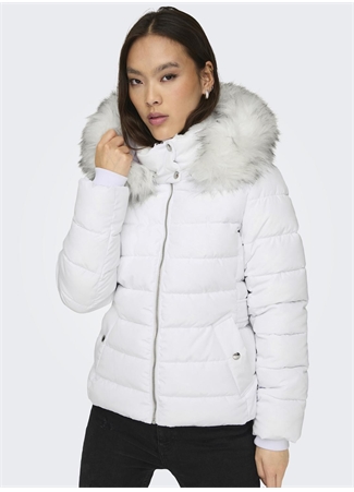 Only Beyaz Kadın Mont ONLNEWCAMILLA FUR HOOD JACKET CC OT_6