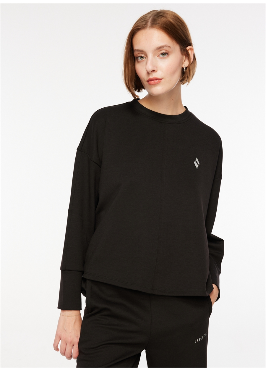 Skechers Siyah Kadın Bisiklet Yaka Sweatshirt Soft Touch Eco Crew Neck_1