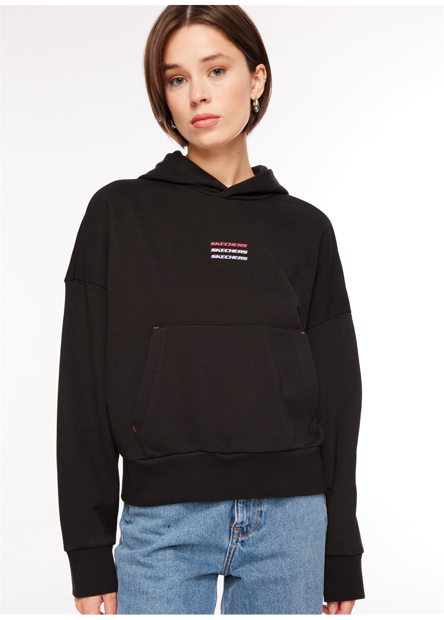 Skechers Siyah Kadın Bisiklet Yaka Sweatshirt 43-001W Essential Hoodie Sweatshirt_2