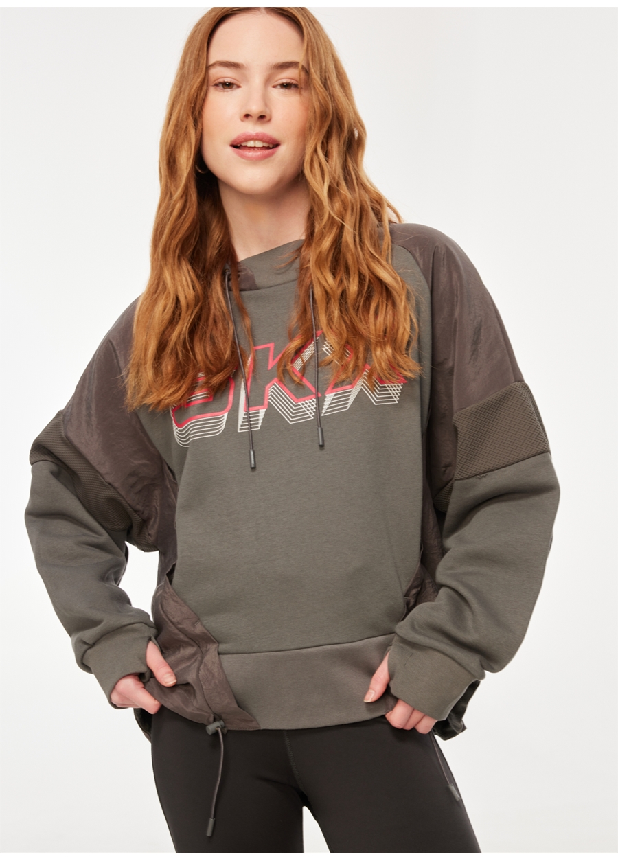 Skechers Gri Kadın Bisiklet Yaka Regular Fit Sweatshirt 84-040W LW Fleece Hoodie_3