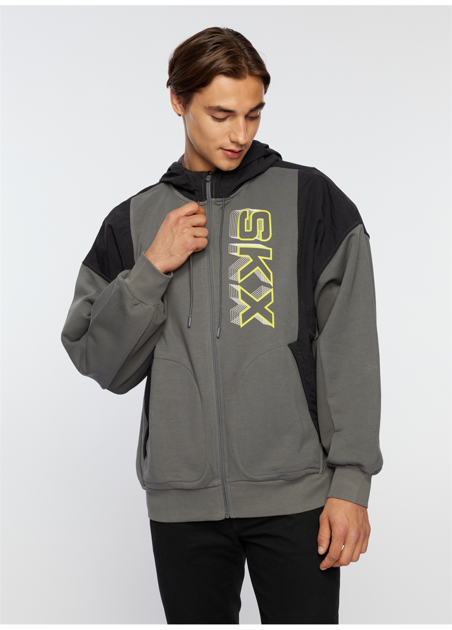 Skechers Gri Erkek Fermuarlı Regular Fit Sweatshirt Fleece Full Zip Hoodie_1