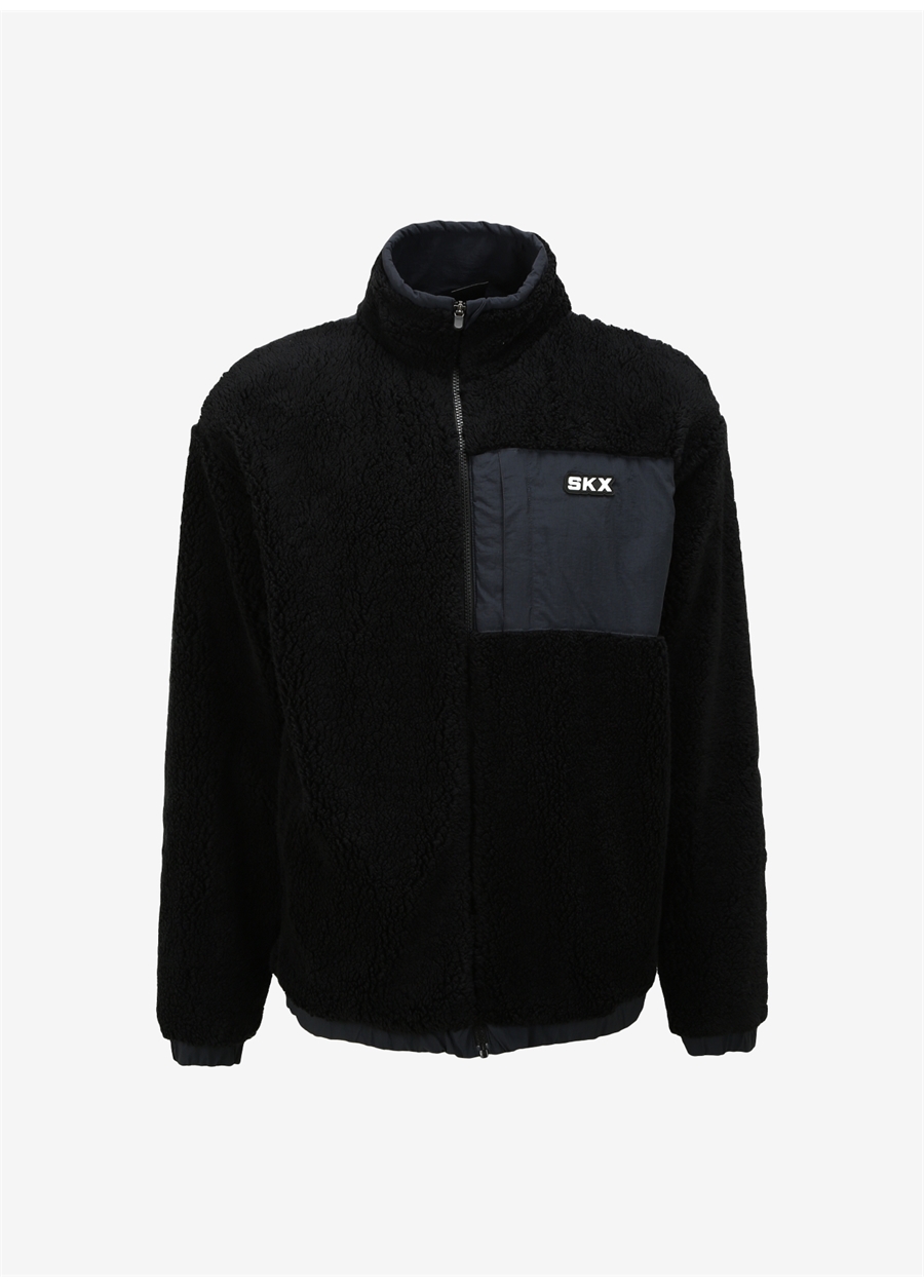 Skechers Siyah Erkek Fermuarlı Yaka Regular Fit Sweatshirt 001M Outdoor Fleece Full Zip Sherpa
