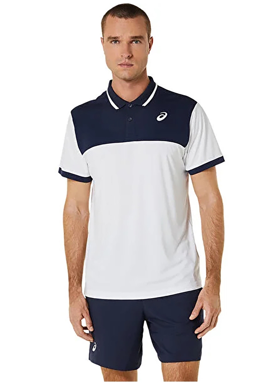 Asics Beyaz - Mavi Erkek Polo T-Shirt 2041A256-102 MEN COURT