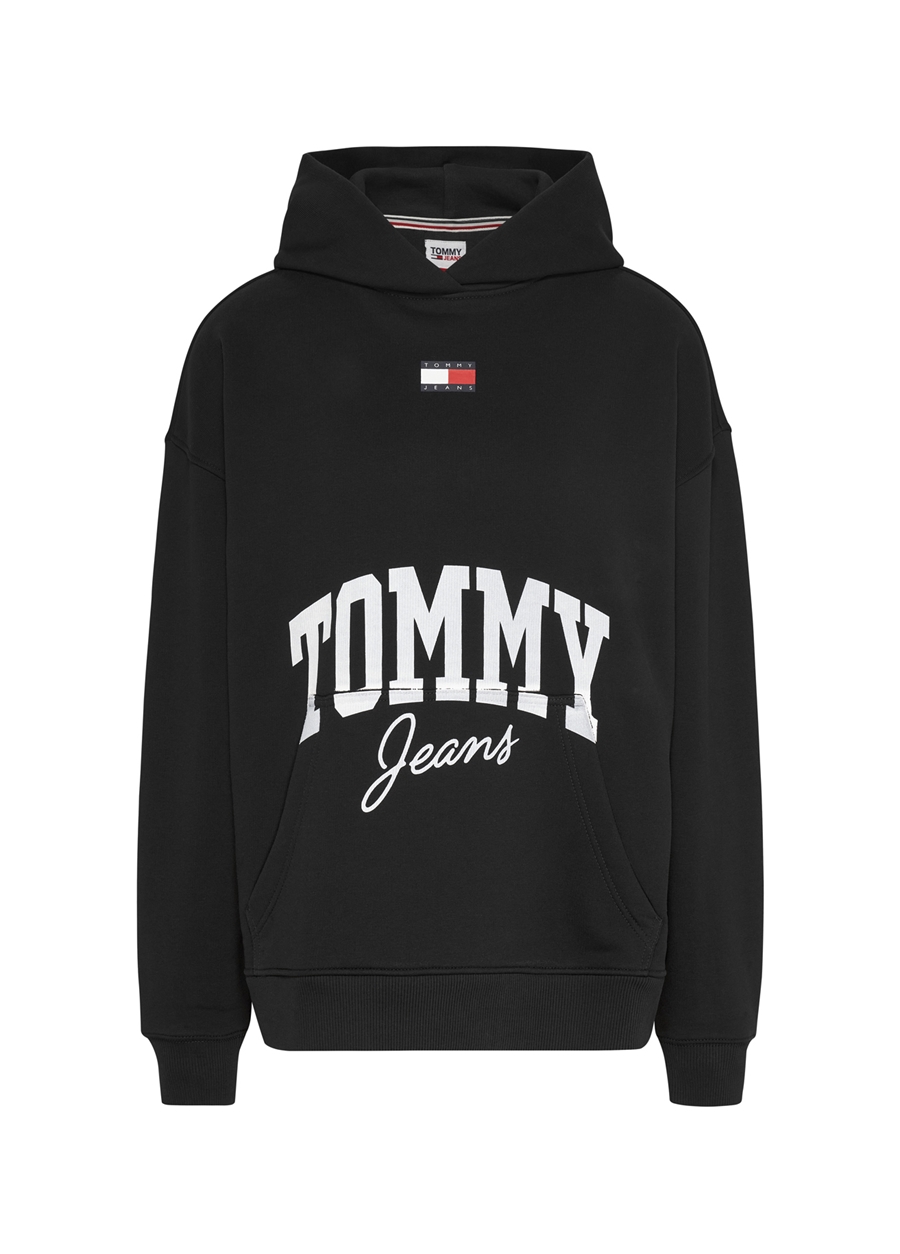 Tommy Jeans Kapüşon Yaka Baskılı Siyah Kadın Sweatshırt DW0DW16399BDS
