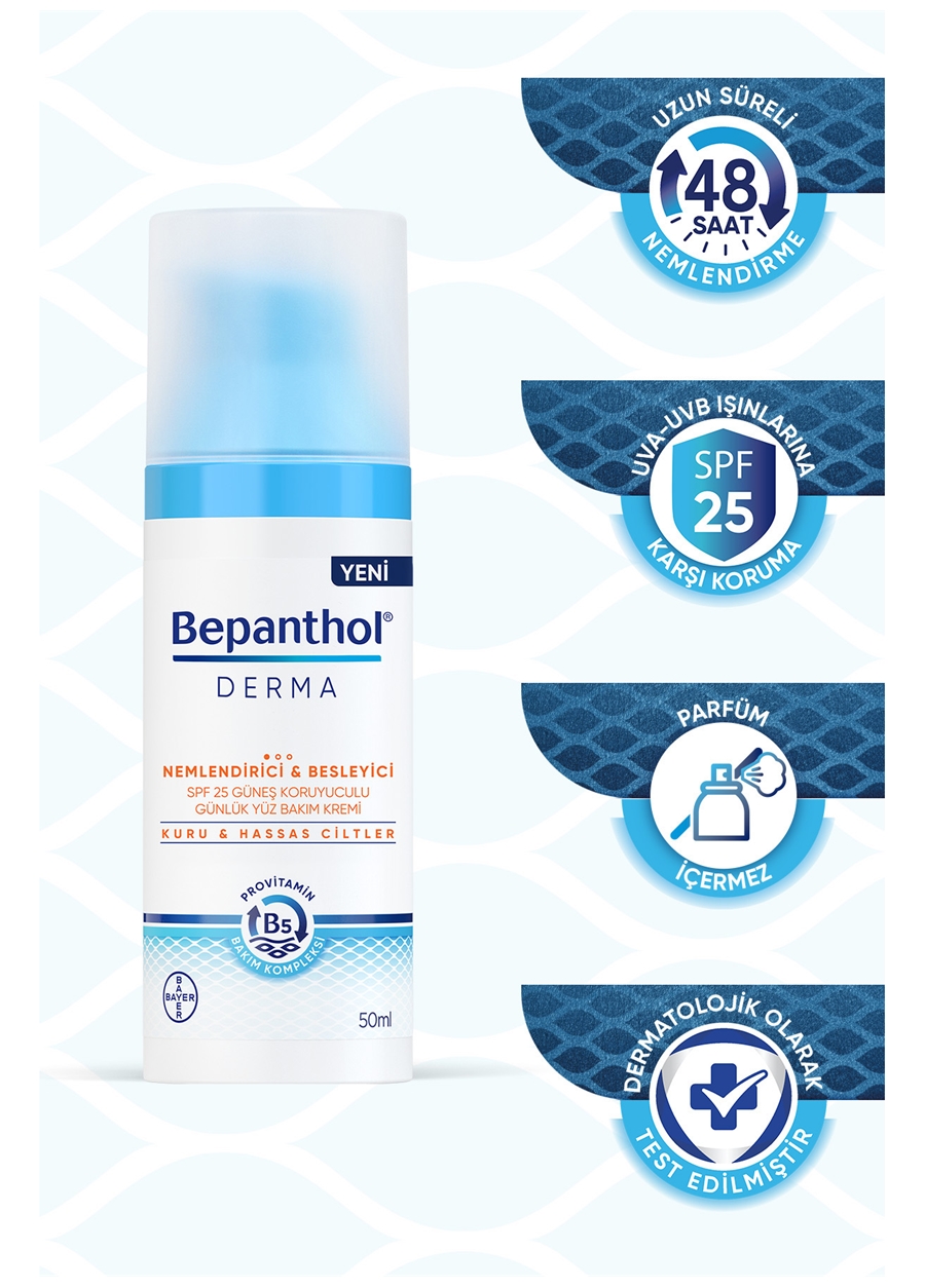 Bepanthol Derma Nemlendirici & Besleyici SPF 25 Güneş Koruyuculu Günlük Yüz Bakım Kremi 50 Ml_4