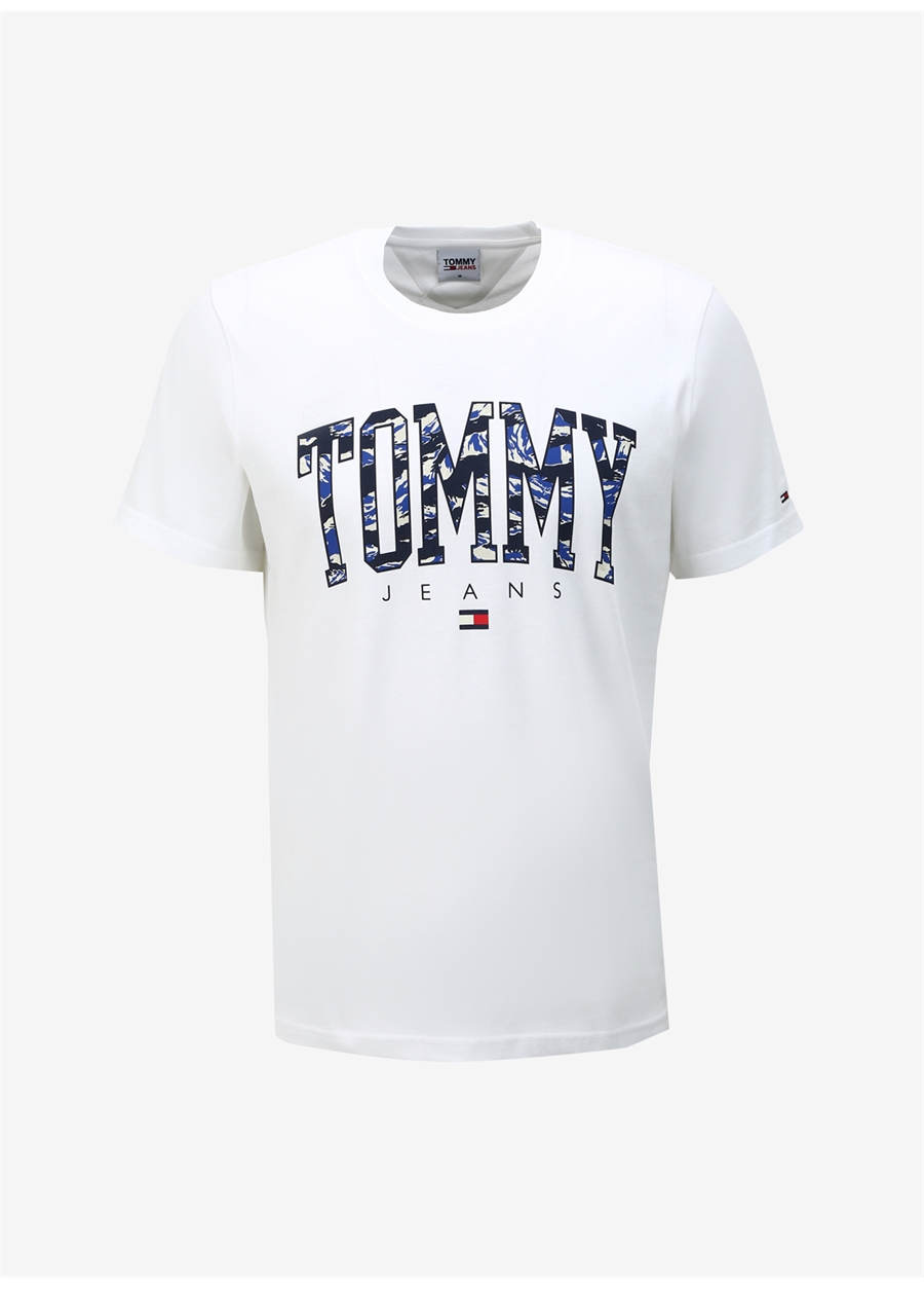 Tommy Jeans Bisiklet Yaka Baskılı Beyaz Erkek T-Shirt DM0DM17726YBR