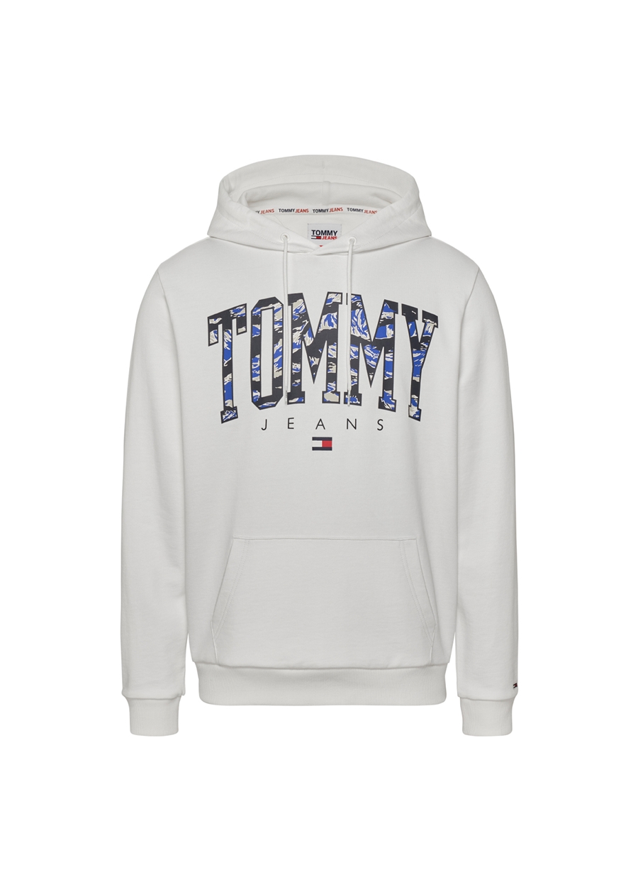 Tommy Jeans Kapüşon Yaka Beyaz Erkek Sweatshırt DM0DM17810YBR