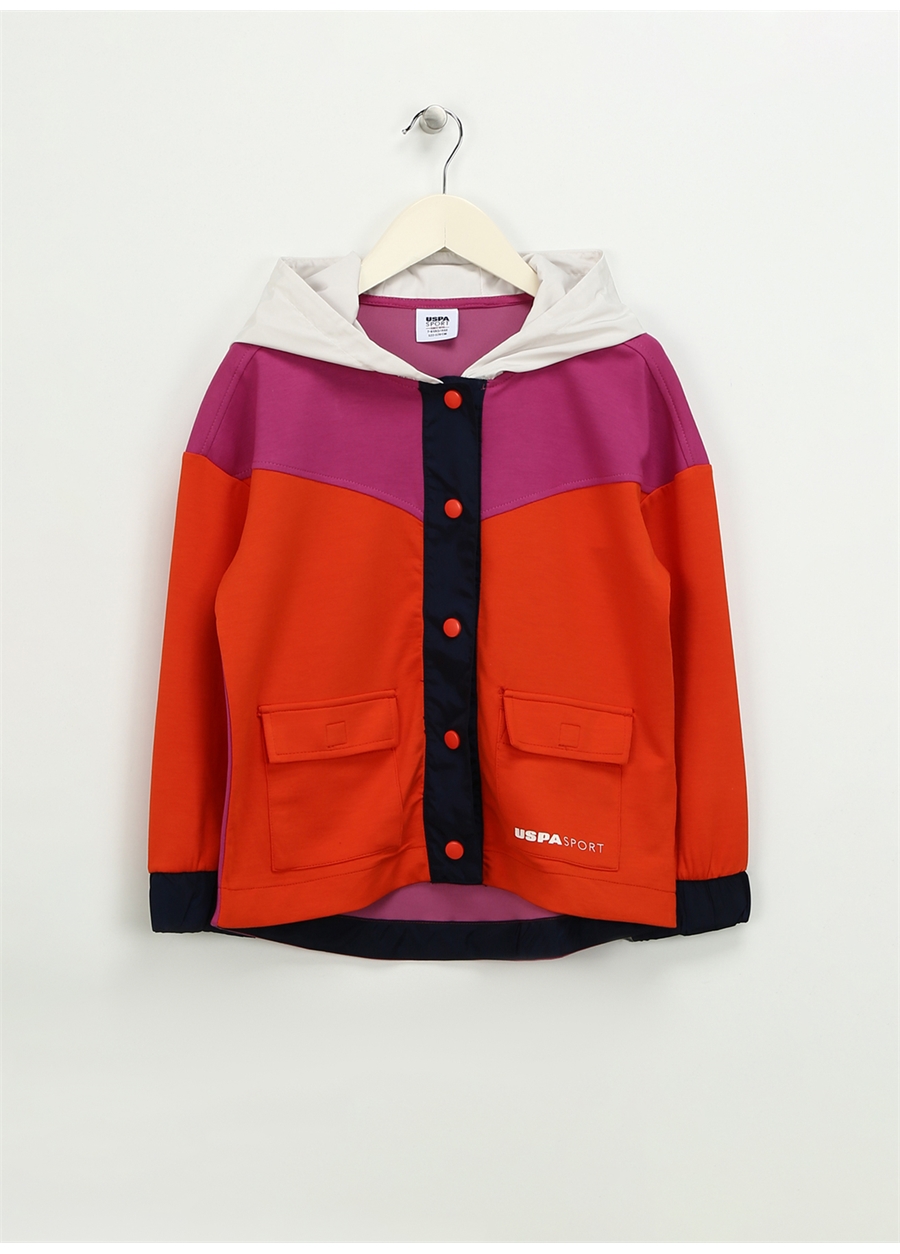 U.S. Polo Assn. Lacivert - Kırmızı Kız Bebek Kapüşonlu Oversized Sweatshirt NAK-SKIDS
