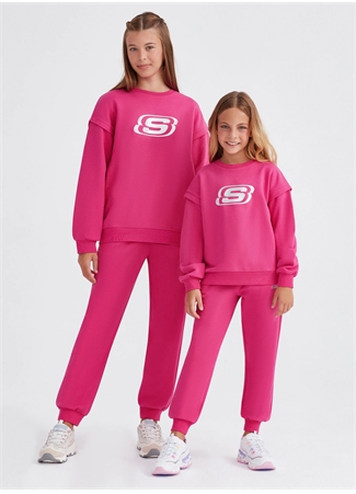 Skechers Neon Pembe Kız Çocuk Yuvarlak Yaka Uzun Kollu Sweatshirt SK232073-602