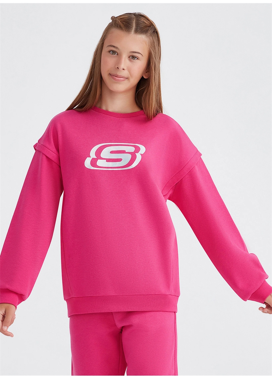 Skechers Neon Pembe Kız Çocuk Yuvarlak Yaka Uzun Kollu Sweatshirt SK232073-602_3