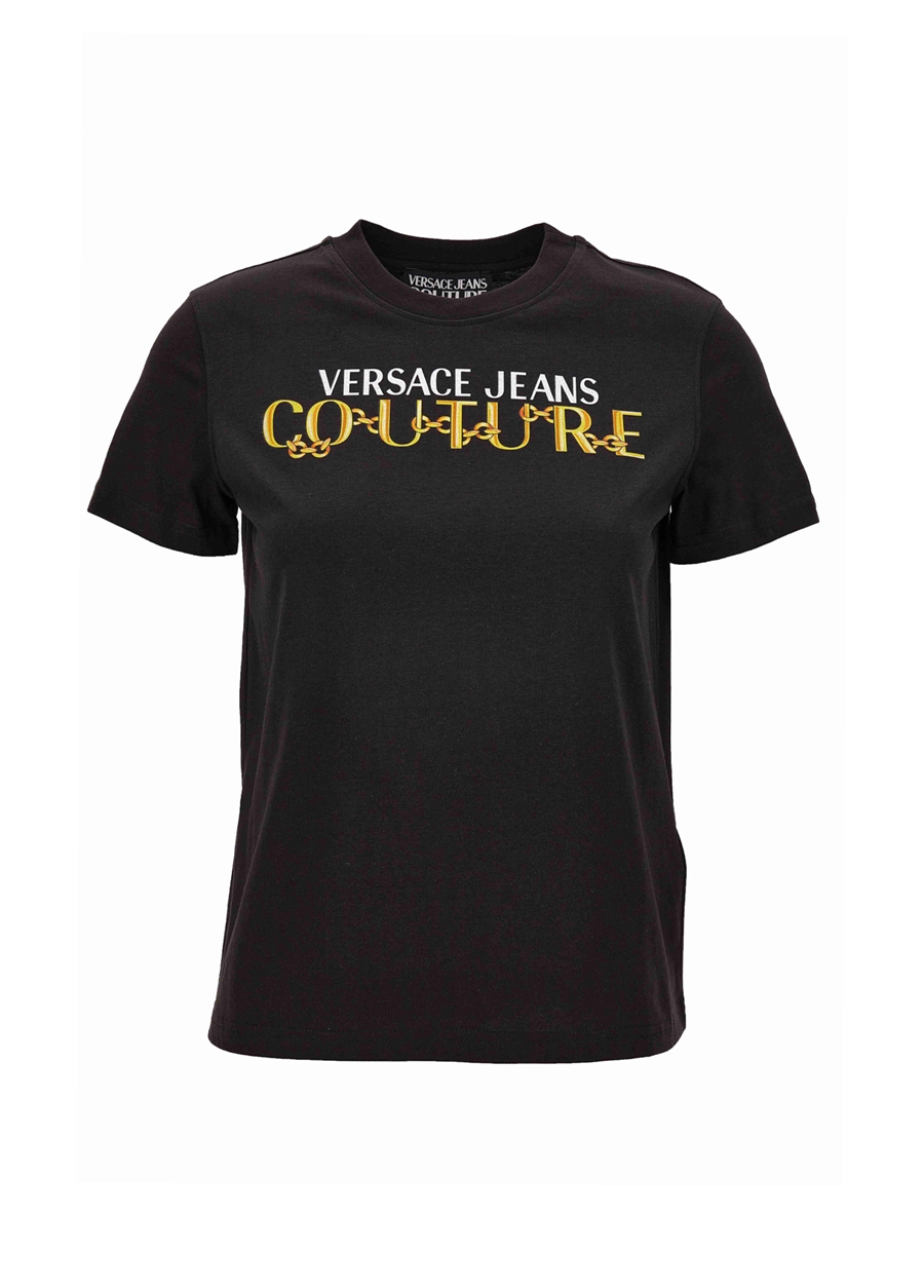 Versace Jeans Couture Bisiklet Yaka Baskılı Siyah Kadın T-Shirt 75HAHF01