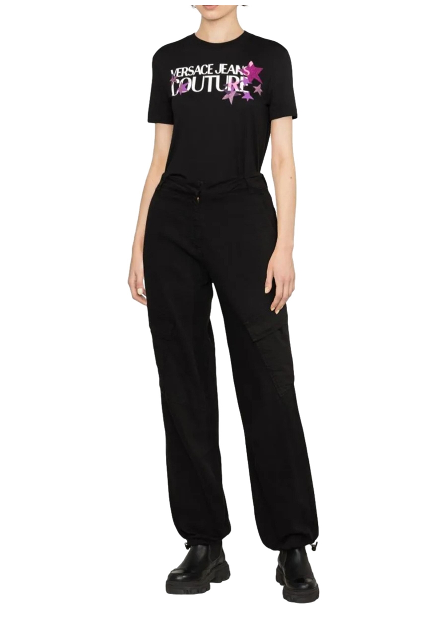 Versace Jeans Couture Bisiklet Yaka Baskılı Siyah Kadın T-Shirt 75HAHT20