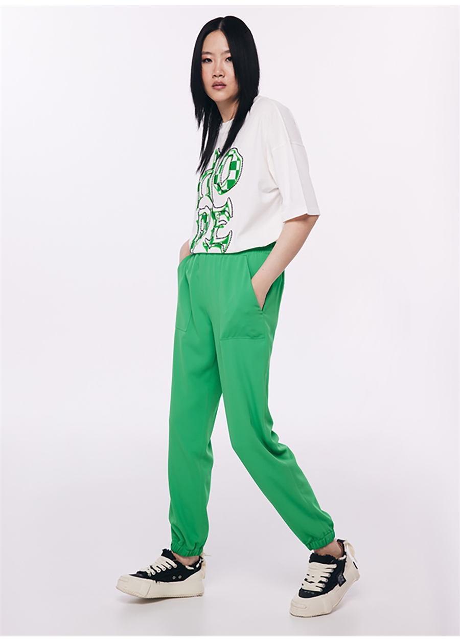 Twist Lastikli Bel Normal Yeşil Kadın Pantolon TW6230003140070