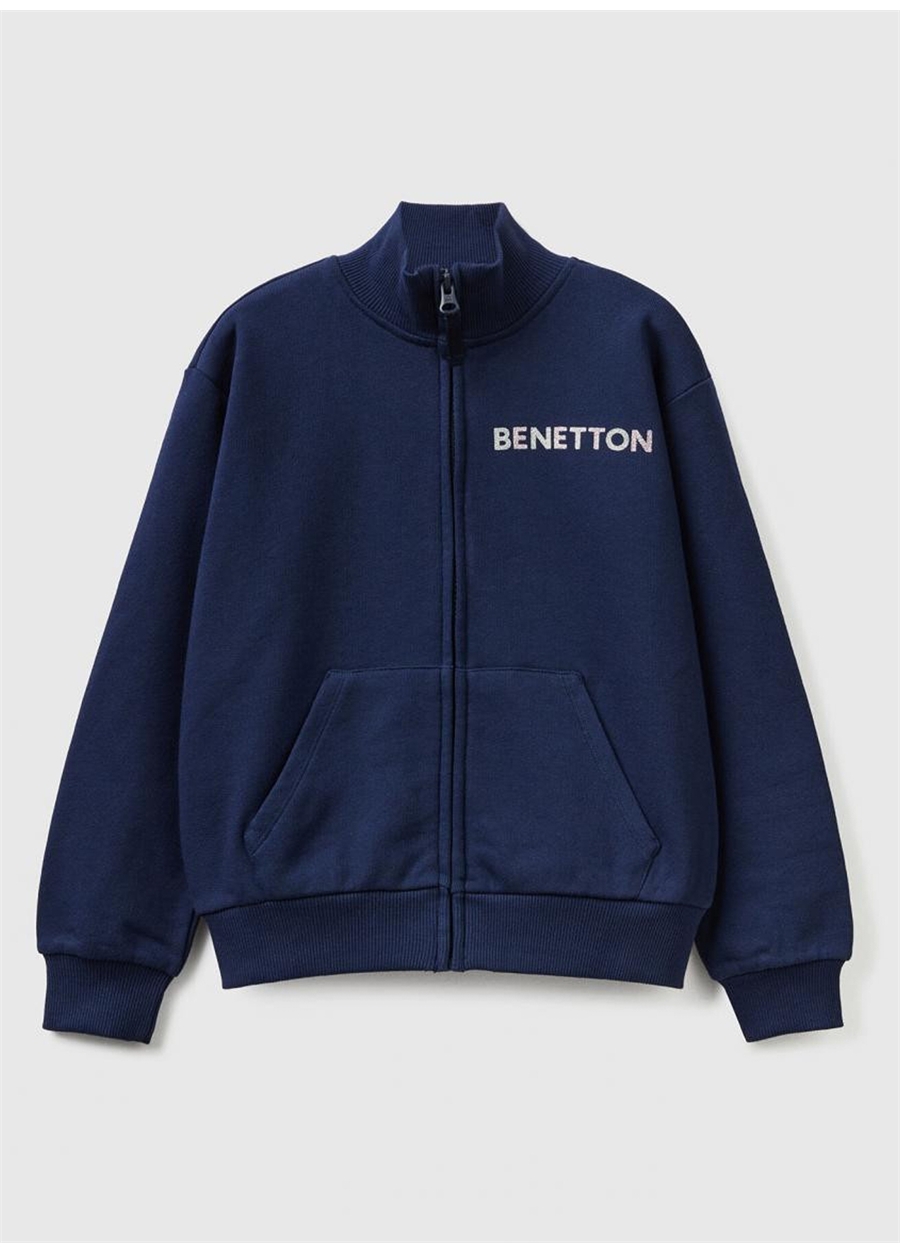 Benetton Lacivert Kız Çocuk Dik Yaka Uzun Kollu Sweatshirt 3J68C502F