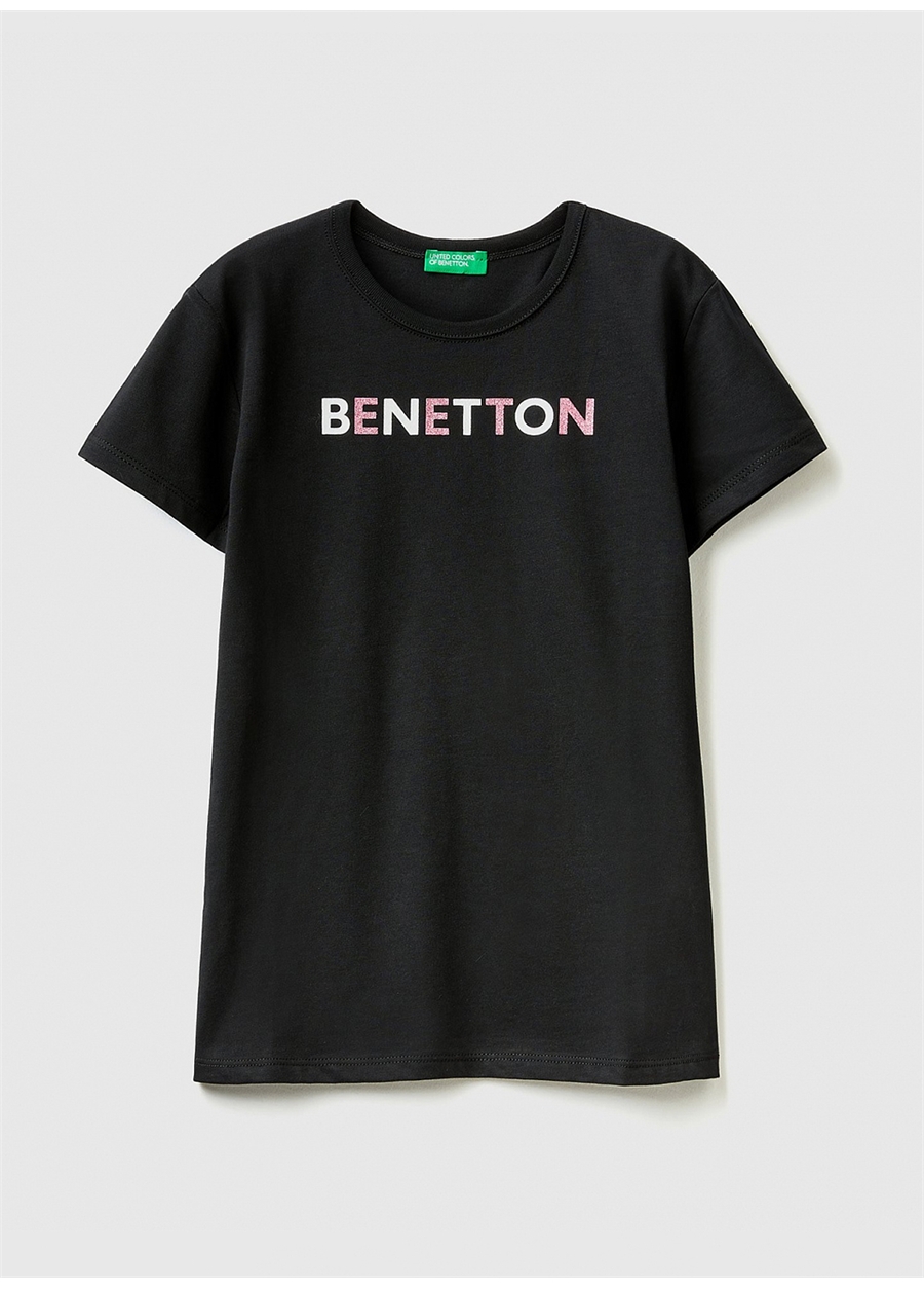 Benetton Siyah Kız Çocuk Bisiklet Yaka Kısa Kollu T-Shirt 3I1XC10D1