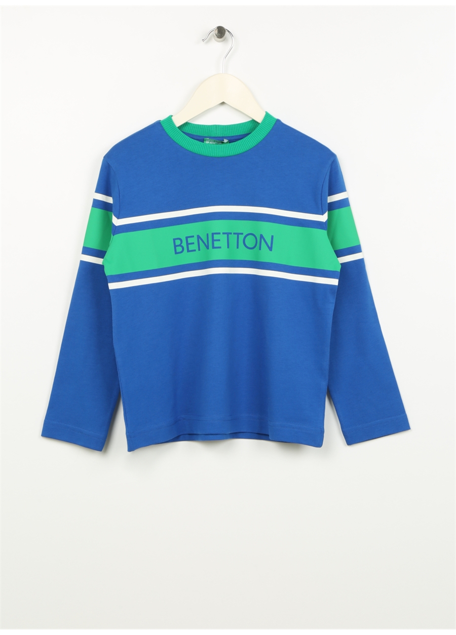 Benetton Koyu Saks Erkek Çocuk Bisiklet Yaka Uzun Kollu T-Shirt 3BL0C10DX