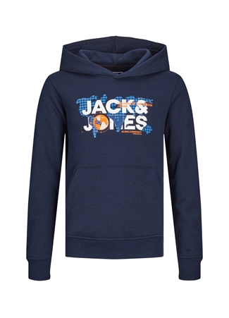 Jack & Jones Lacivert Erkek Çocuk Kapüşonlu Uzun Kollu Baskılı Sweatshirt JCODUST SWEAT HOOD SN JNR_1