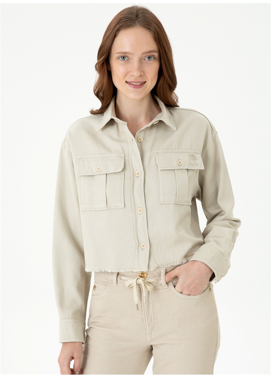 U.S. Polo Assn. Cropped Fit Gömlek Yaka Taş Kadın Gömlek BIGALITA