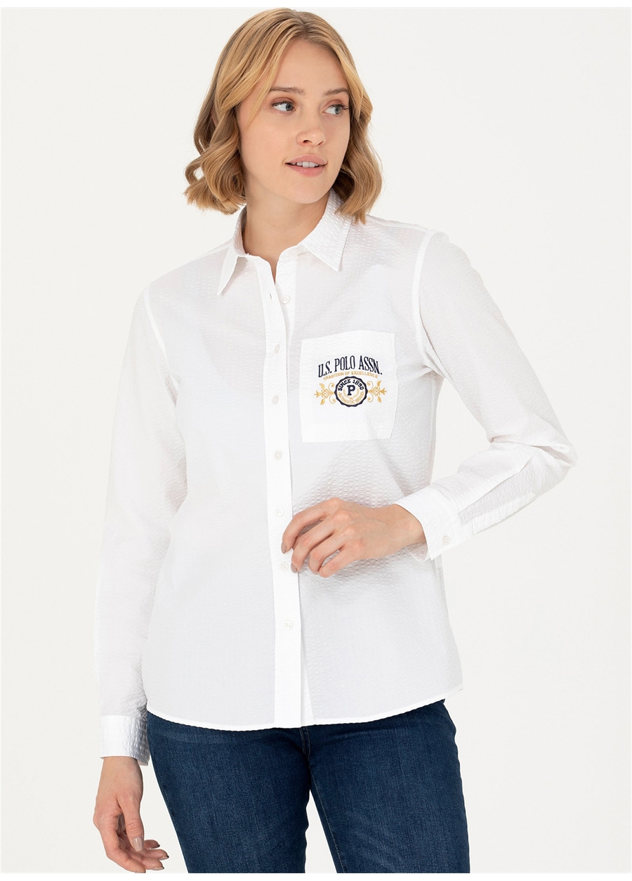 U.S. Polo Assn. Regular Fit Gömlek Yaka Beyaz Kadın Gömlek NITE023K