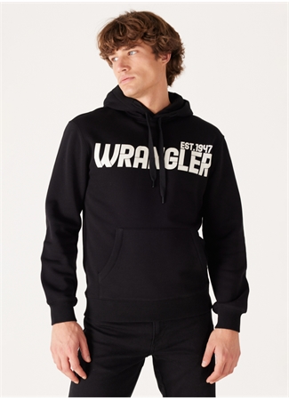 Wrangler Kapüşon Yaka Siyah Erkek Sweatshırt W232257001 Kapüşonlu Sweatshirt