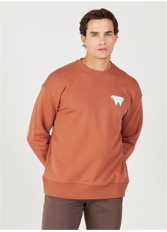 Wrangler Bisiklet Yaka Kahve Erkek Sweatshırt W232243219 Oversize Sweatshirt