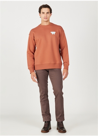 Wrangler Bisiklet Yaka Kahve Erkek Sweatshırt W232243219 Oversize Sweatshirt_4