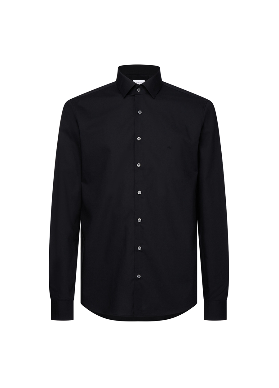 Calvin Klein Slim Fit Düğmeli Yaka Siyah Erkek Gömlek K10K103025001