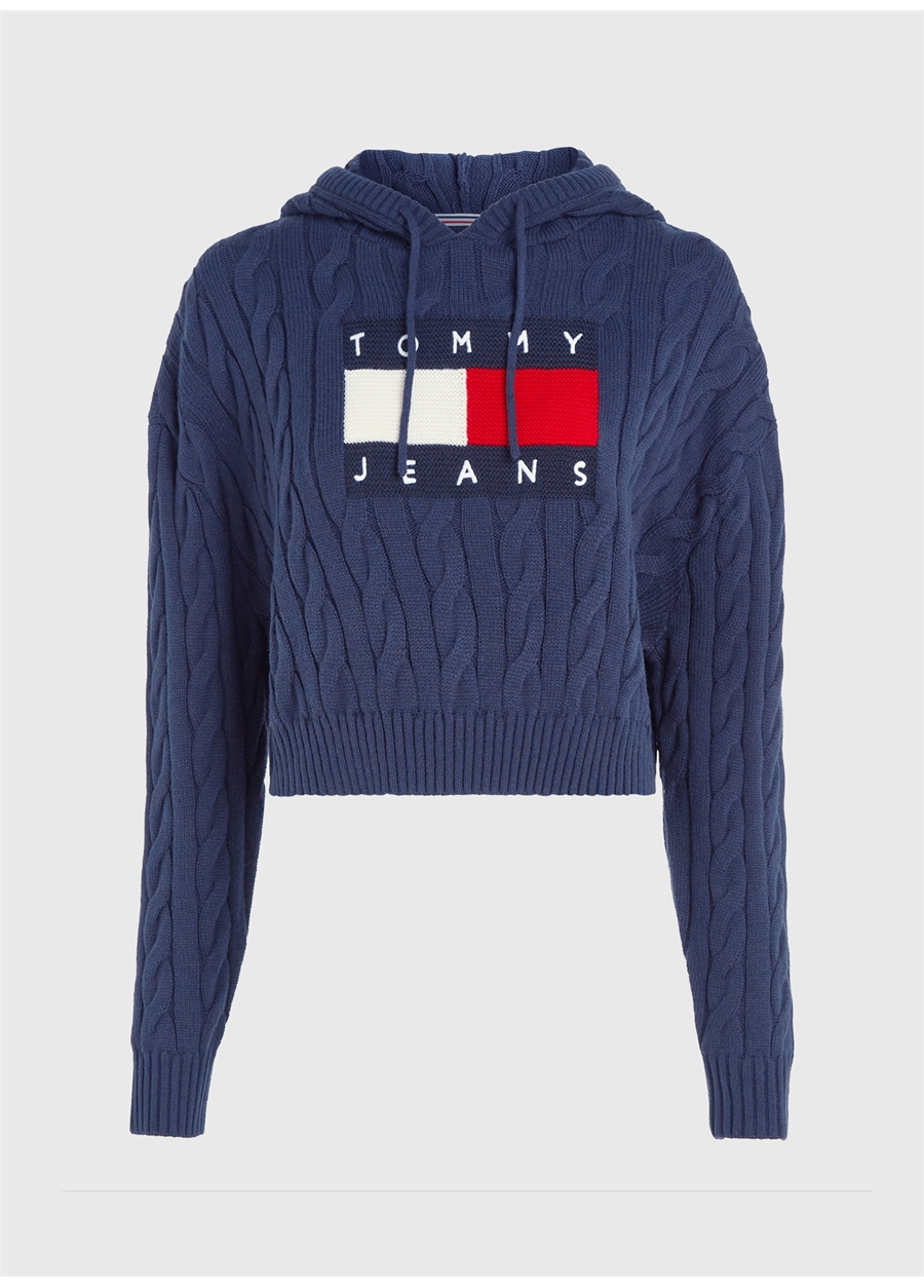 Tommy Jeans Kapüşon Yaka Normal Baskılı Lacivert Kazak Kadın DW0DW16528C87_4