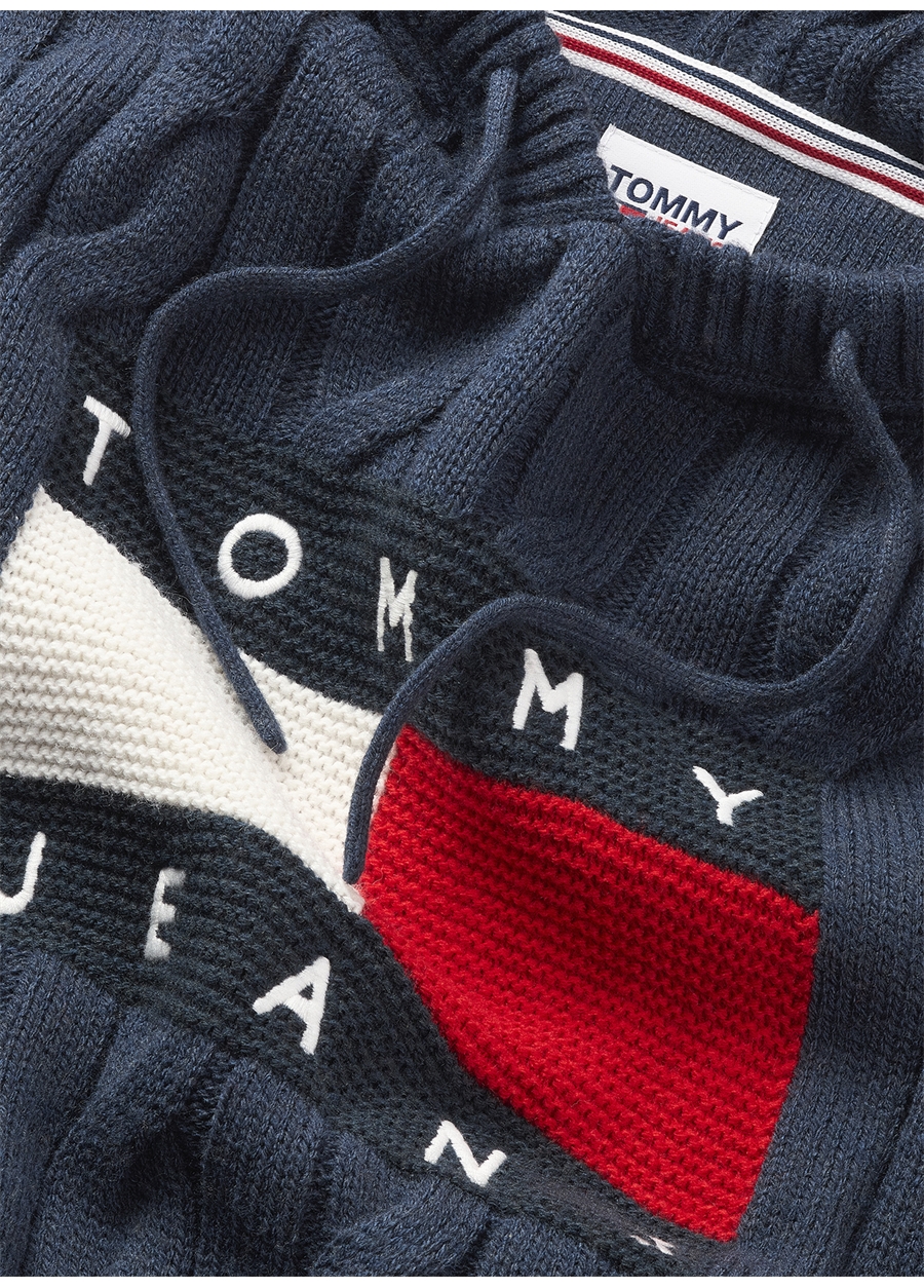 Tommy Jeans Kapüşon Yaka Normal Baskılı Lacivert Kazak Kadın DW0DW16528C87_5