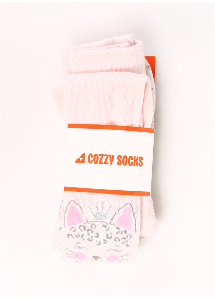 Cozzy Socks Kız Çocuk Külotlu Çorap Kedi Desen-Külotlu-Pembe
