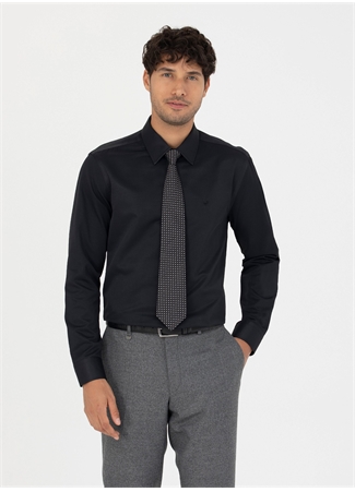 Pierre Cardin Slim Fit Klasik Yaka Düz Siyah Erkek Gömlek MEDELLIN-3