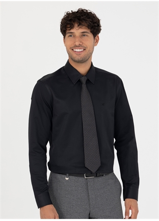 Pierre Cardin Slim Fit Klasik Yaka Düz Siyah Erkek Gömlek MEDELLIN-3_2