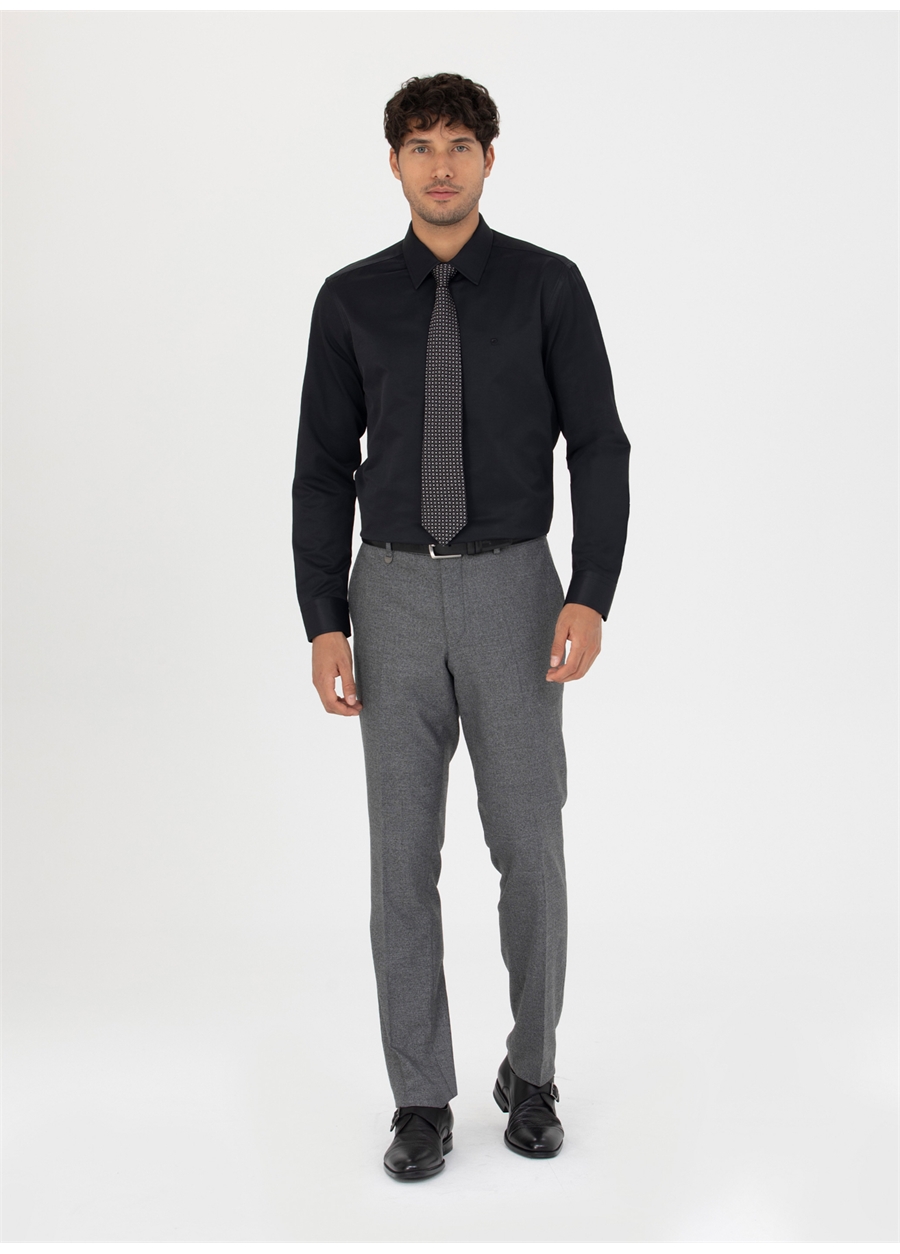 Pierre Cardin Slim Fit Klasik Yaka Düz Siyah Erkek Gömlek MEDELLIN-3_3