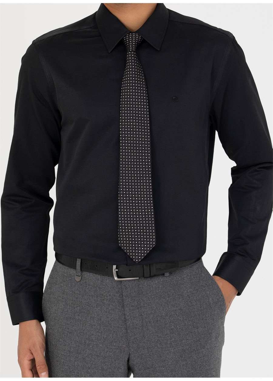 Pierre Cardin Slim Fit Klasik Yaka Düz Siyah Erkek Gömlek MEDELLIN-3_5