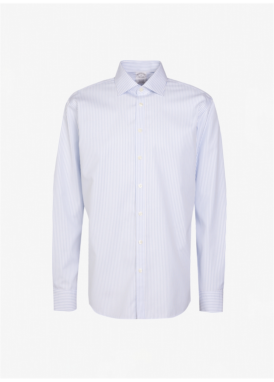 Brooks Brothers Slim Fit Klasik Yaka Beyaz - Mavi Erkek Gömlek BBFW23MSH024