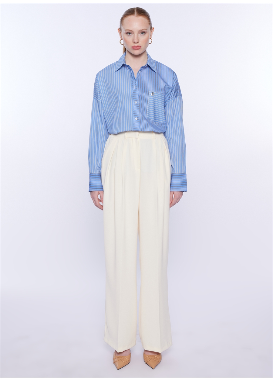 Pierre Cardin Oversized Gömlek Yaka Çizgili Mavi Kadın Gömlek FERANO