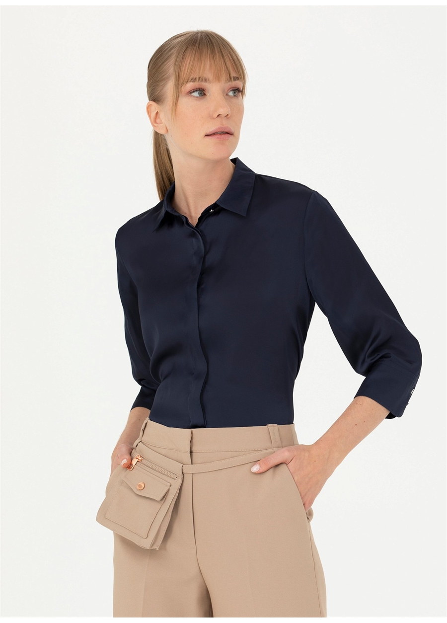 Pierre Cardin Comfort Fit Gömlek Yaka Düz Lacivert Kadın Gömlek TESSA023K
