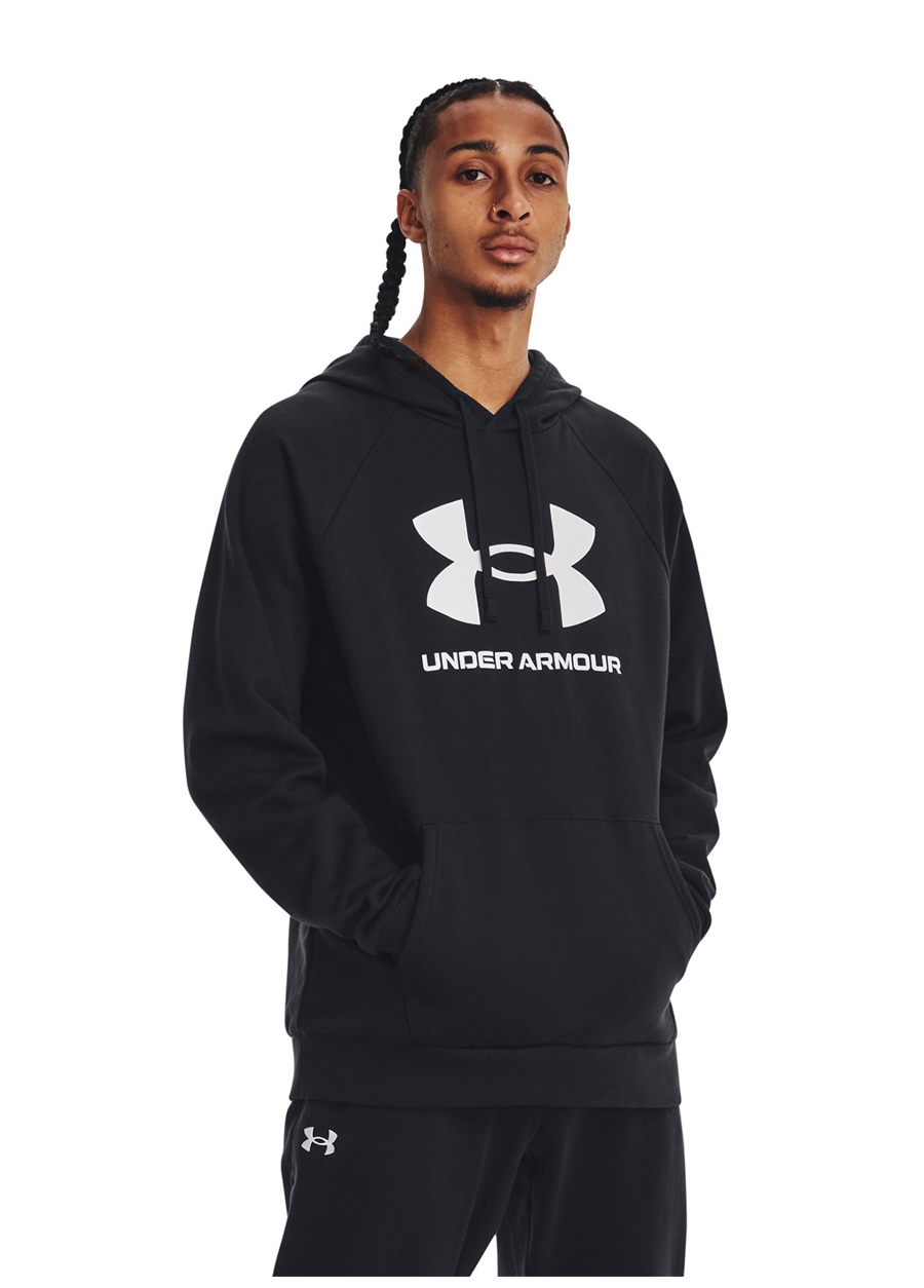 Under Armour Siyah Erkek Kapüşonlu Sweatshirt 1379758-001 UA Rival Fleece Logo HD_0