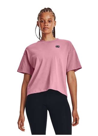 Under Armour Pembe Kadın Bisiklet Yaka T-Shirt 48-697 UA W LOGO LC OVERSIZED HW SS