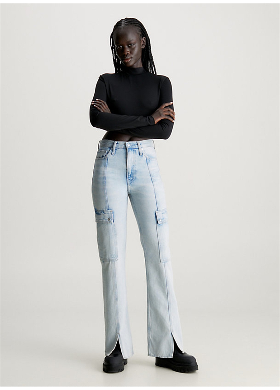 Calvin Klein Jeans Yüksek Bel Düz Paça Normal Açık Mavi Kadın Denim Pantolon J20J2218291AA
